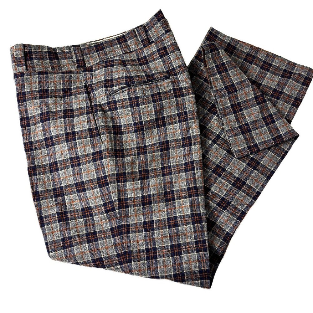 70's grey black rust Plaid Flare Pants Ralph Driesen 34" x 30" Retro Vintage